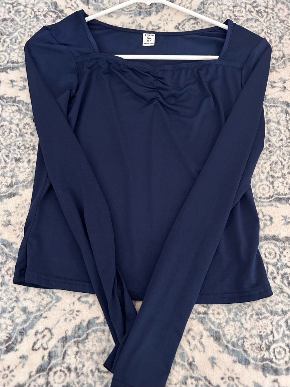 SHEIN Navy Square-Neck Long Sleeve Top